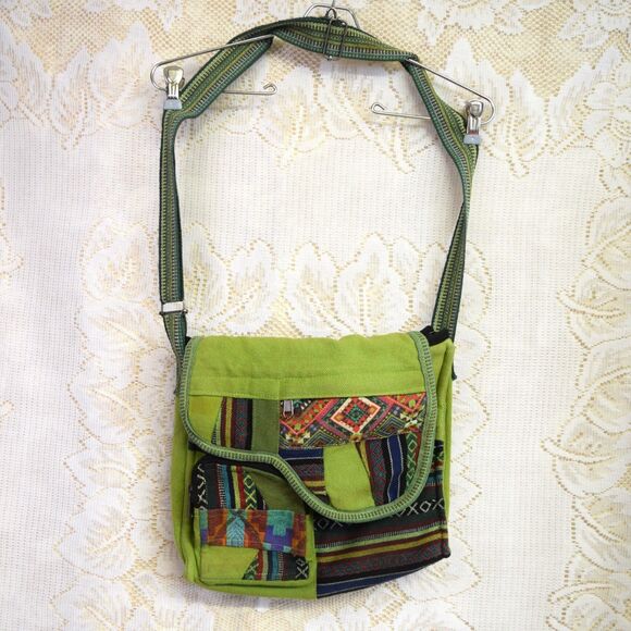 Kathmandu Imports Handbags - Patchwork Hippie Crossbody Purse Kathmandu Imports Nepal Cotton Green Indie Boho